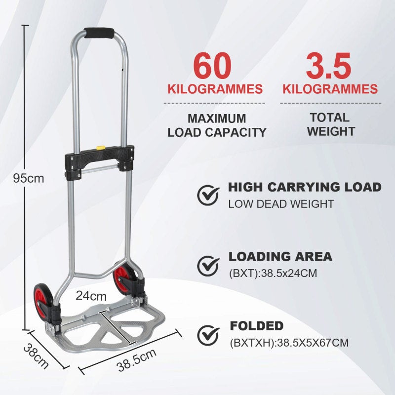 Carrinho de transporte de encomendas, Carrinho de mão dobrável, com uma capacidade de carga máxima de 60 kg, Aço - 2