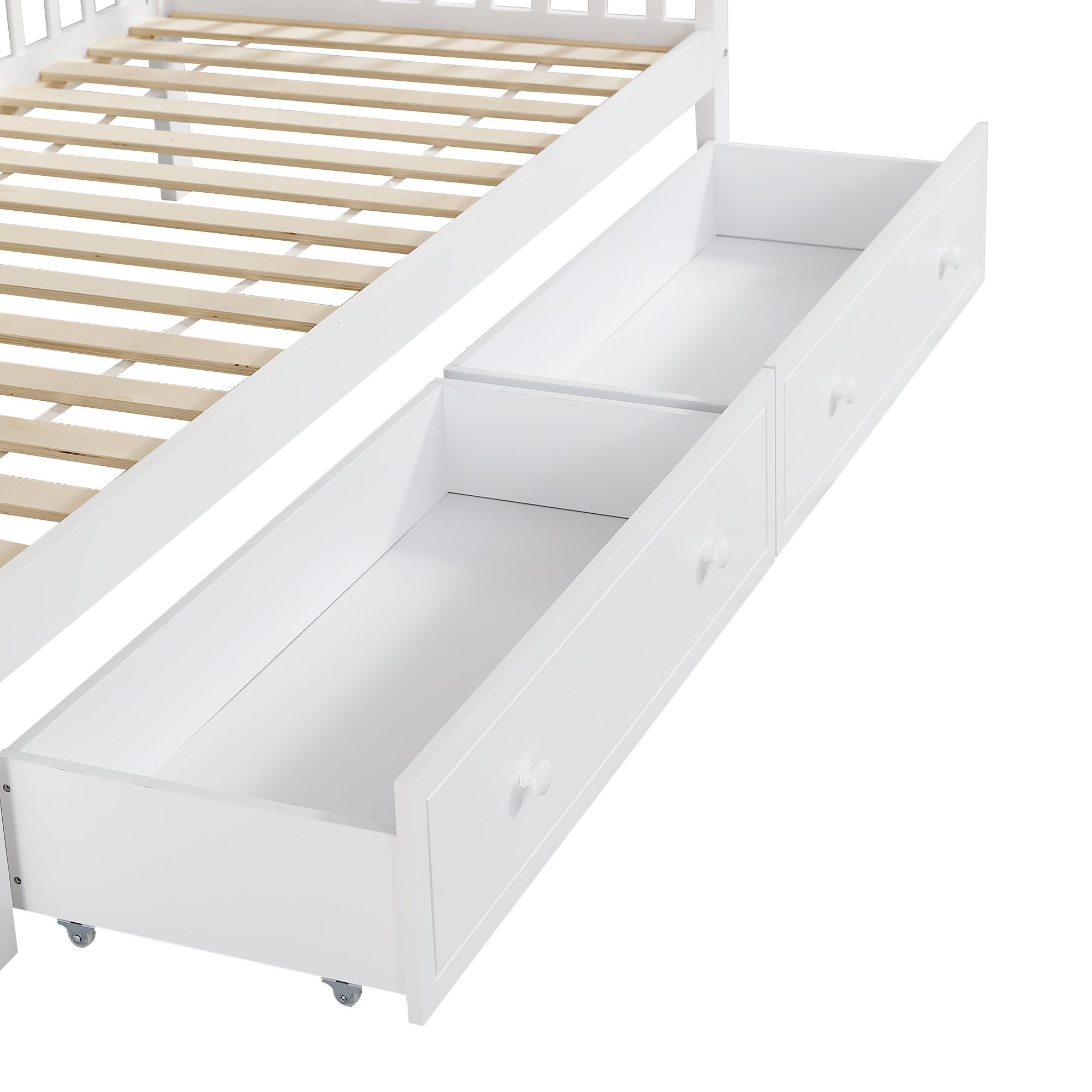 Lit superposé avec escalier de rangement et 2 tiroirs sous le lit - 90x200 cm - avec sommier à lattes - Blanc & Naturel - 8