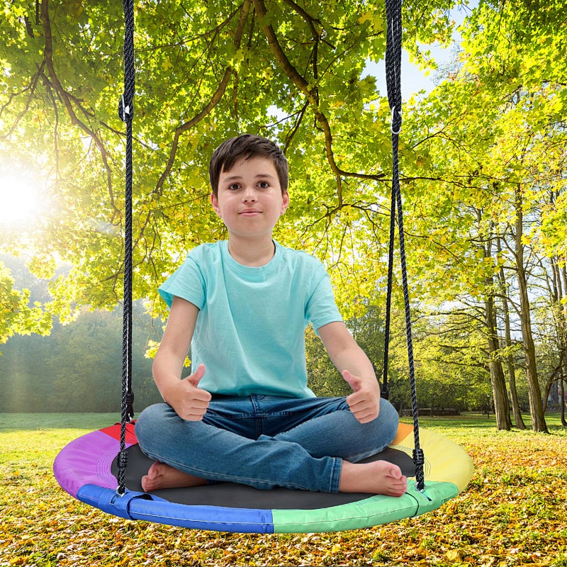 Balançoire nid d'oiseau rond 100 cm à suspendre enfant adulte jardin extérieur 150 kg Coloré - 8