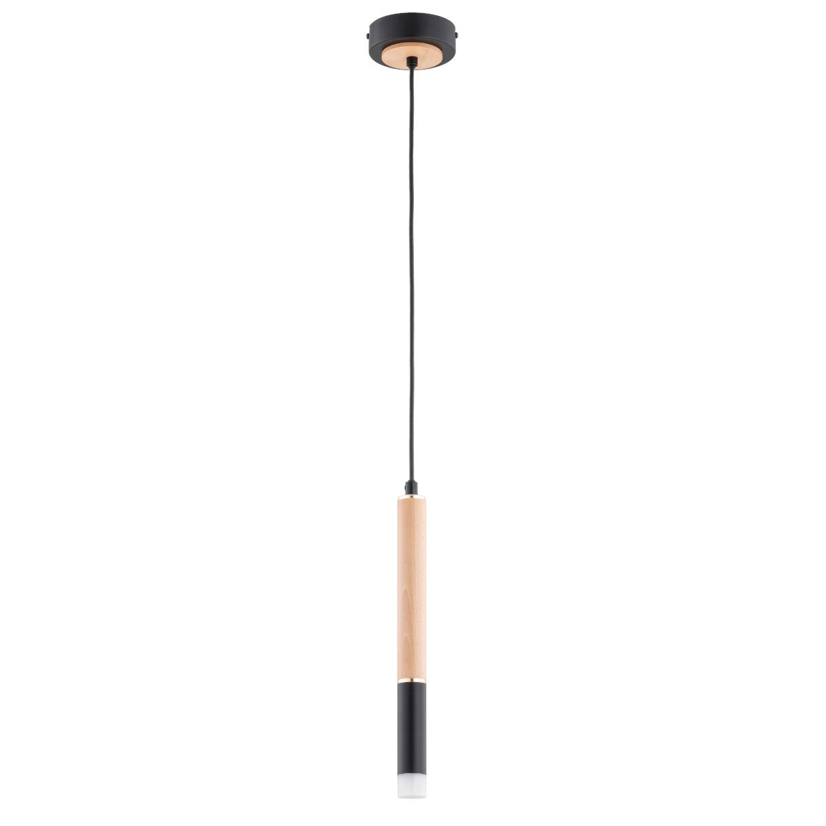 Lampa wisząca Rodeo jasne drewno-czarna-złota 1xG9x10W nowoczesna wym: 85 x 10 x 10 cm metal Alfa