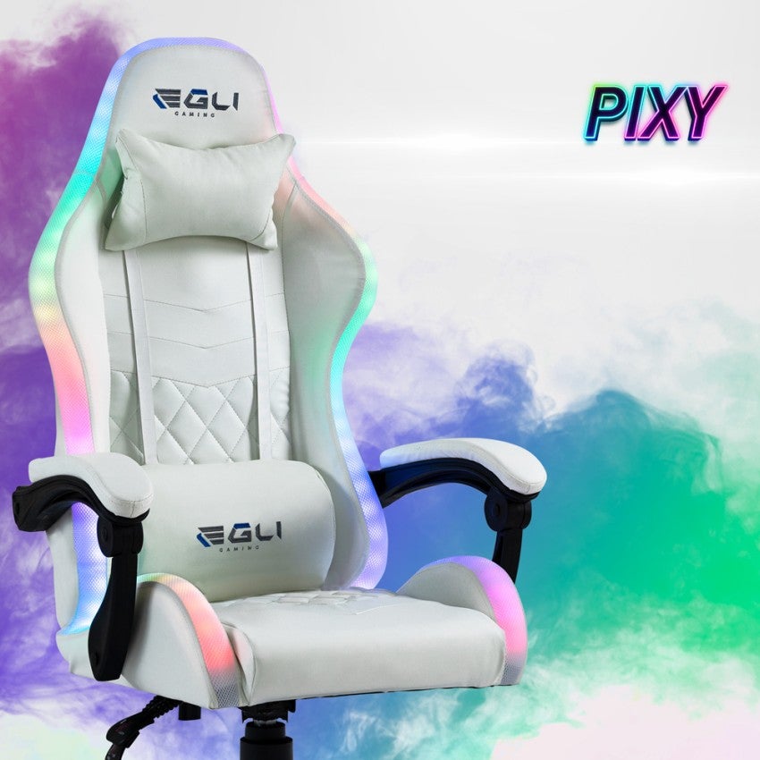 Fauteuil gamer blanc fauteuil LED ergonomique inclinable avec coussin Pixy - 3