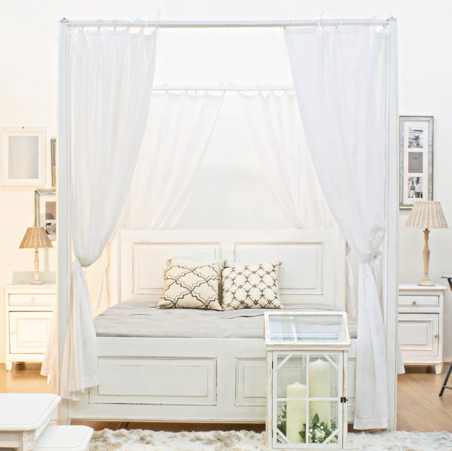 Baldaquins Bois Lit Double Vintage Blanc Style Maison de Baldaquins Bois Lit Double Vintage Blanc Style Maison de