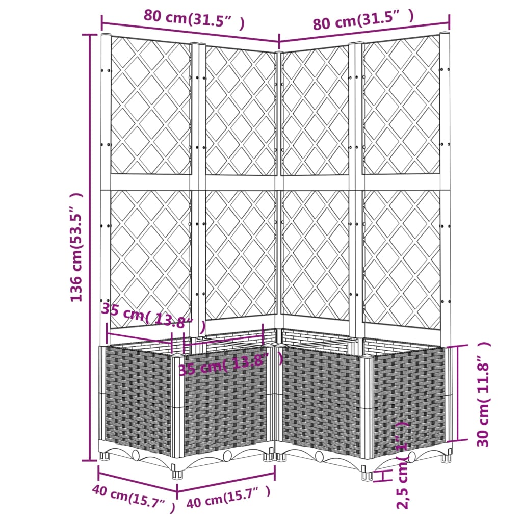 Maison Exclusive - Vaso/floreira jardim c/ treliça 80x80x136 cm PP cinzento-claro - 8