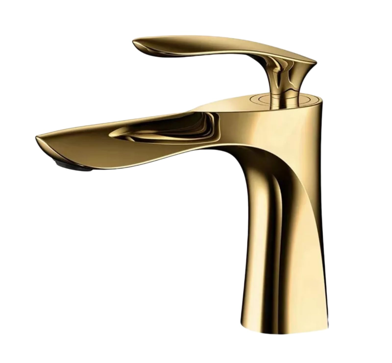 Czarno-złota bateria umywalkowa – jednouchwytowa bateria do ciepłej/zimnej wody – montaż nablatowy do szafki łazienkowej, krótkie złote wykończenie