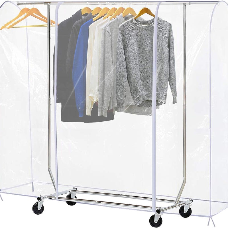 Pokrowiec na wieszak na ubrania, przezroczysty, z 2 zamkami błyskawicznymi, wodoodporny i pyłoszczelny, 180 x 50 x 152 cm.