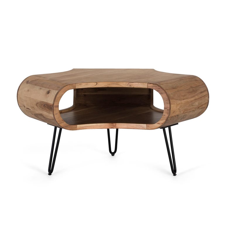 Stół wykonany na parterze z drewna akacjowego i metalu 95cm