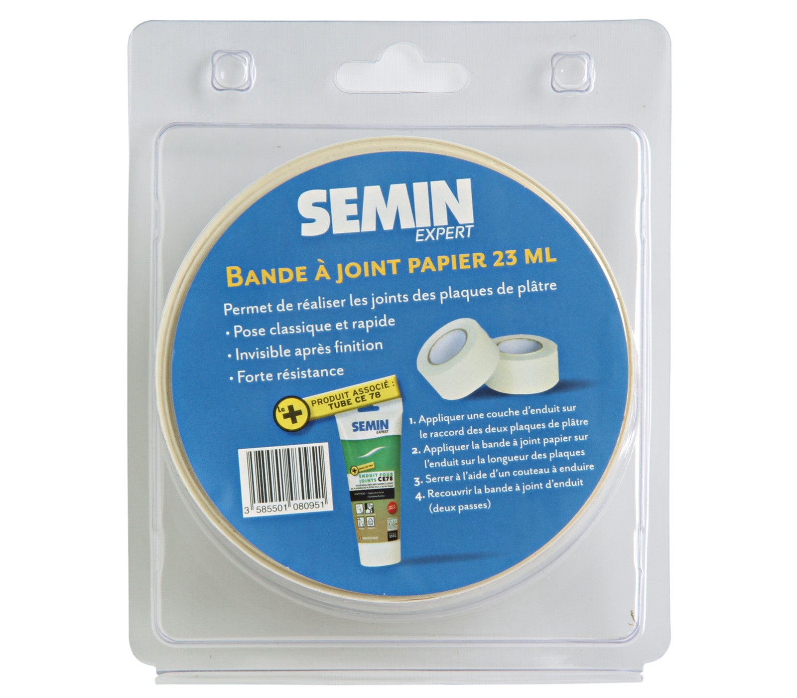 Bande joint papier kraft Semin pour réaliser les joints des plaques de plâtre en association avec un enduit - 23 m sous blister - 3