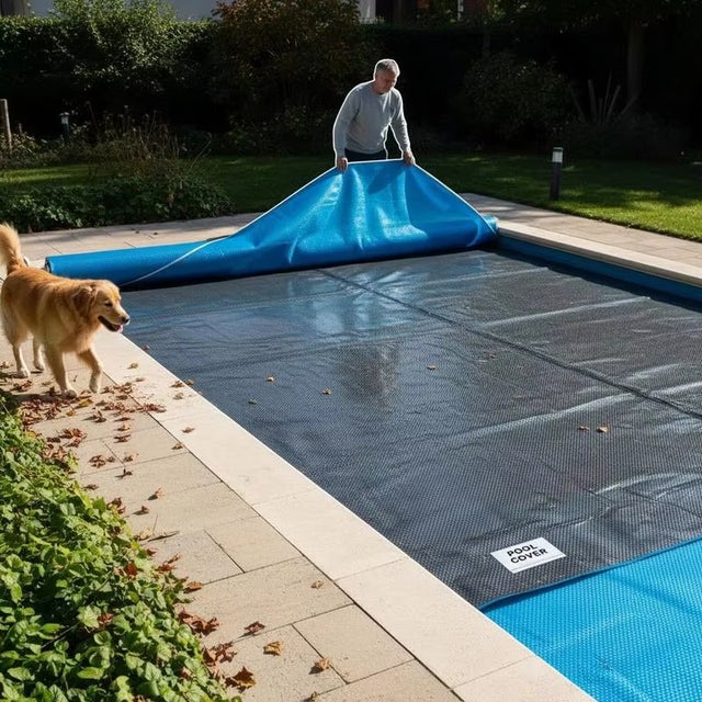 Cubierta solar para piscinas elevadas, lámina solar, fácil de limpiar, perforada, impermeable y a prueba de polvo, negra, 500 x 300 cm
