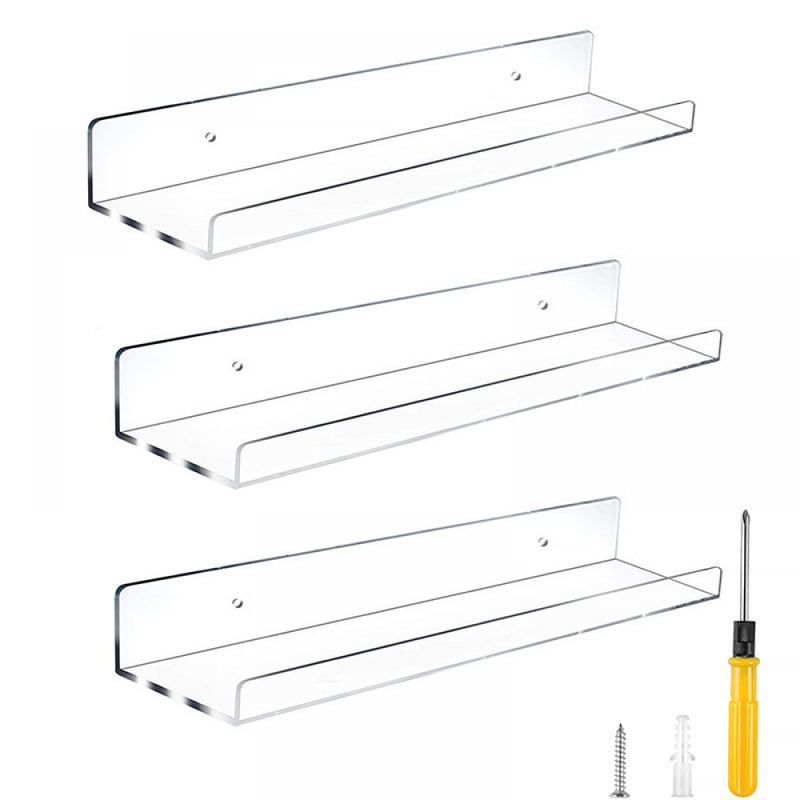 Półki akrylowe wiszące – 15 cali – półka ścienna do łazienki i ekspozycja małych zabawek – przezroczyste – zestaw 3 szt.