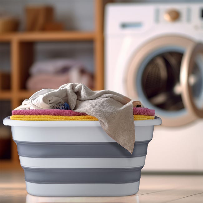 Cesto Portabiancheria Pieghevole In Cotone E Lino, Rotondo - Foto 13