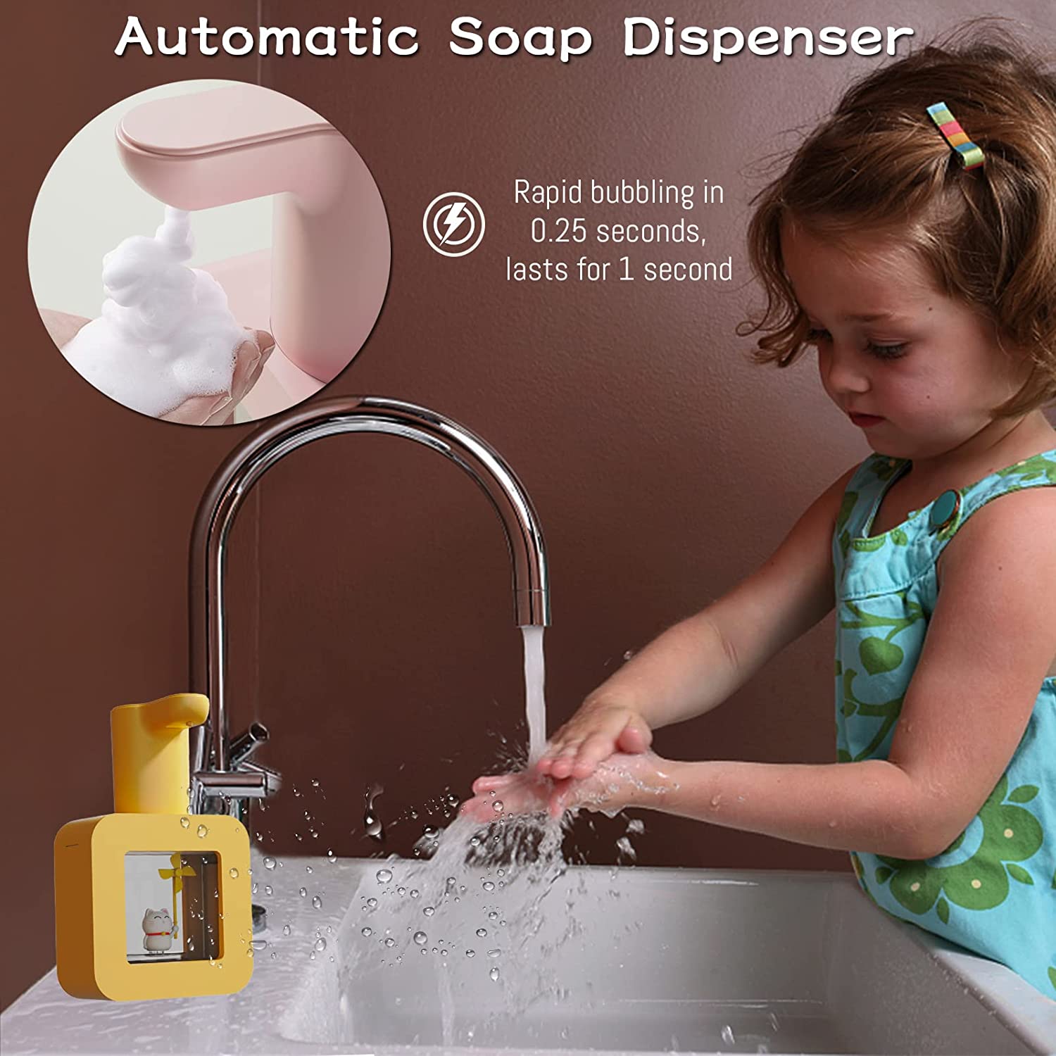 Distributeur de savon automatique avec veilleuse, distributeur de savon pour enfants, distributeur de savon rechargeable mural pour la salle de bain - 2