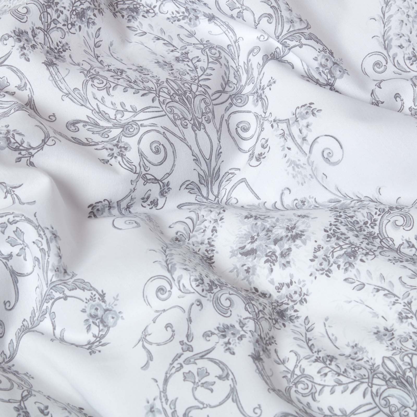 Couvre-lit Matelassé 200x200 Cm Gris Effet Toile De Jouy - Polycoton (65% Coton, 35% Polyester) - Jeté De Lit Ou De Canapé - 5