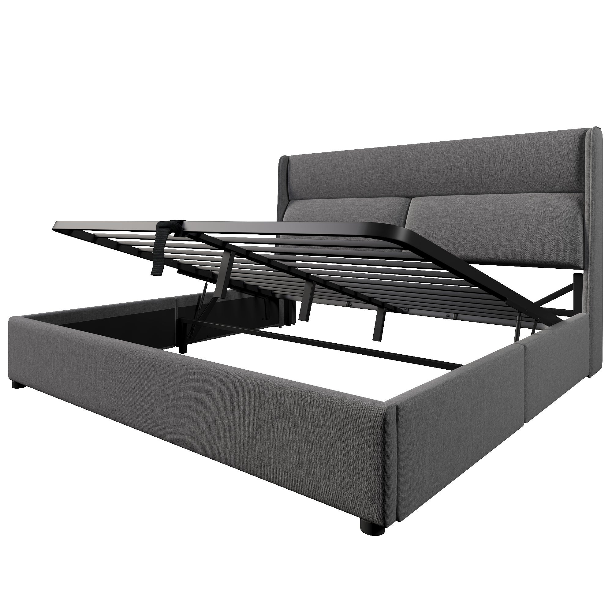 Lit coffre double avec appuie-tête réglable,Lit de rembourré Cadre de lit en lin Lit de jeune 140X200 avec sommier à lattes - 6