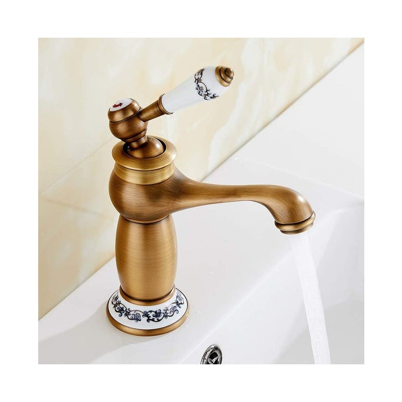 Kran umywalkowy z mosiądzu i ceramiki w stylu vintage - Kran umywalkowy do łazienki - Pasuje do umywalek łazienkowych (G3/8)
