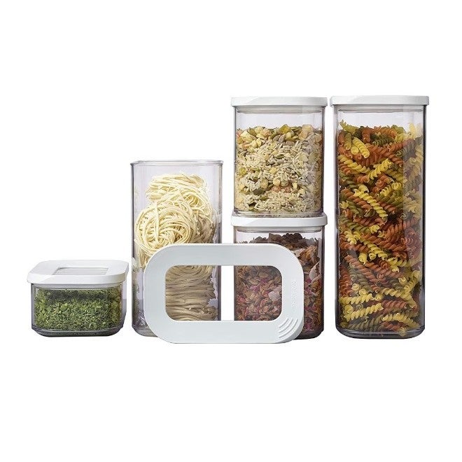 Set 5 cutii depozitare alimente Flippy, transparente, cu capac alb 5buc