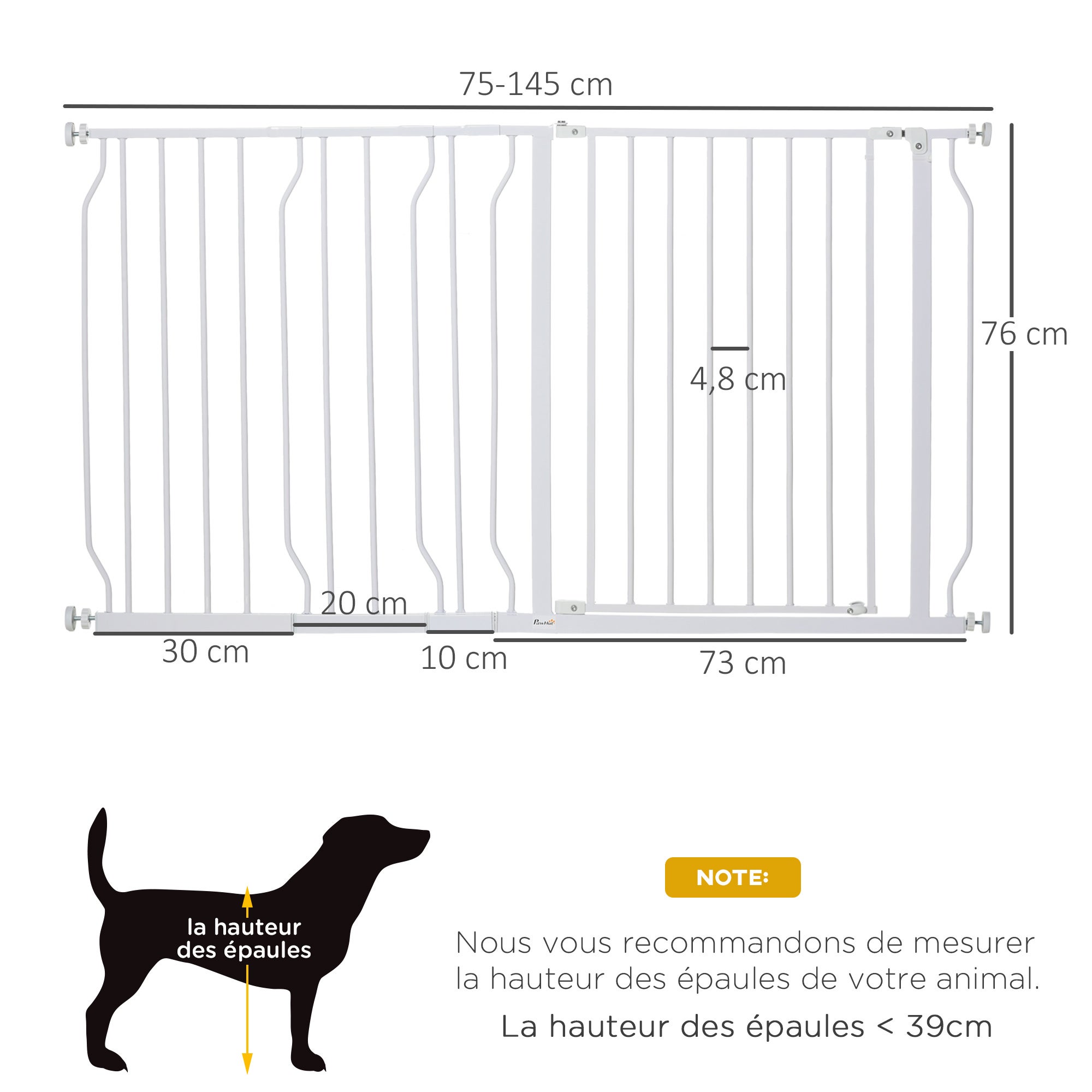 Barrière de sécurité animaux réglable avec porte acier ABS - 3