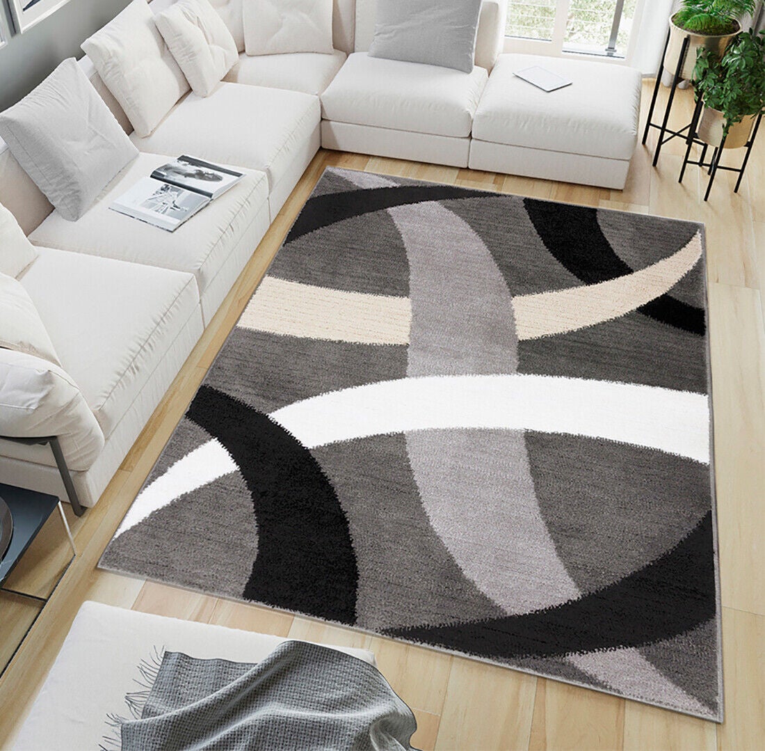 Tapis Chambre Moderne QGYFRE 120x180 Cm - Motif Géométrique Gris, Fibre Polyester - Pour Salon, Couloir, Chambre