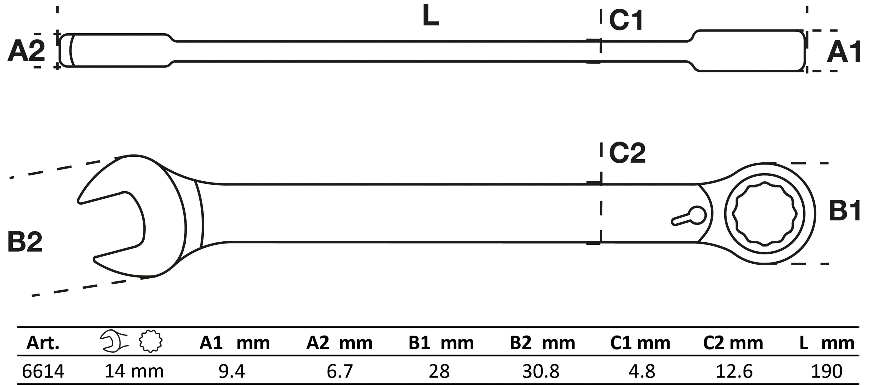 Clé mixte à cliquet | réversible | 14 mm - 2