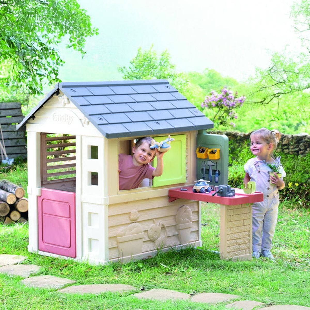 Smoby Life - Maison Nature + Atelier - Fabriquée en France - Matiere Recyclée - 39 accessoires - Des 2 ans - 4