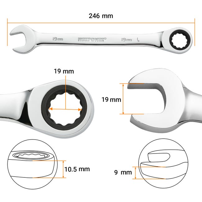 Chiave A Cricchetto 10 Mm CR-V - Chiave Combinata Con Testa Flessibile E Fissa, 72 Denti - Foto 13