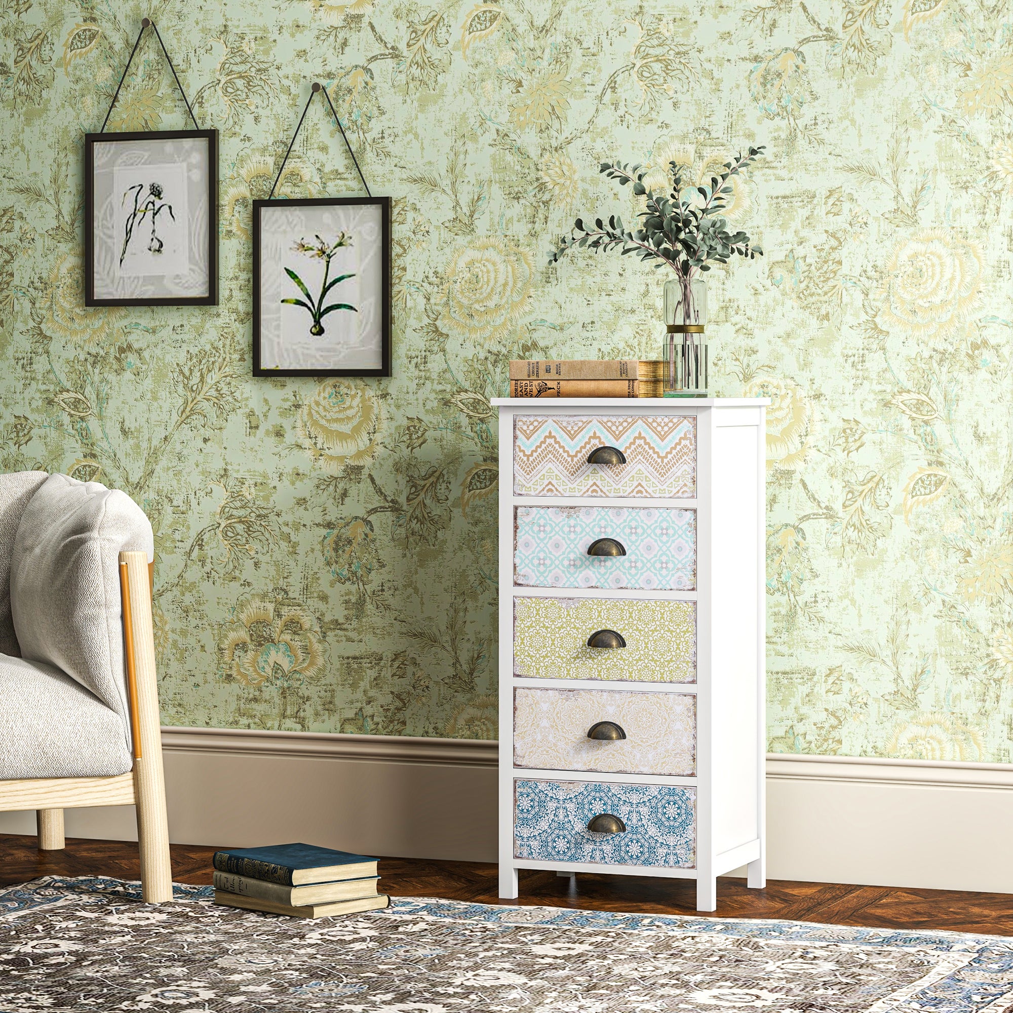 Commode à 5 tiroirs, meuble de rangement coloré avec système anti ...