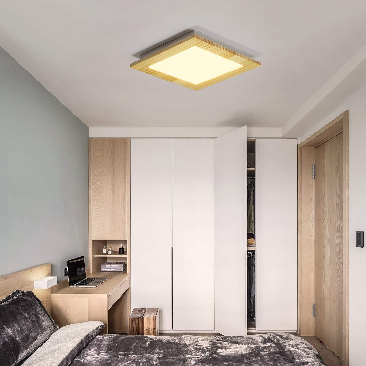 NETTLIFE Plafonnier LED Salon Bois Plat Chambre Panneau Couloir Intérieur 3000 K Blanc Chaud 30 cm 17 W pour Cuisine Salle à manger Escaliers Balcon - 7