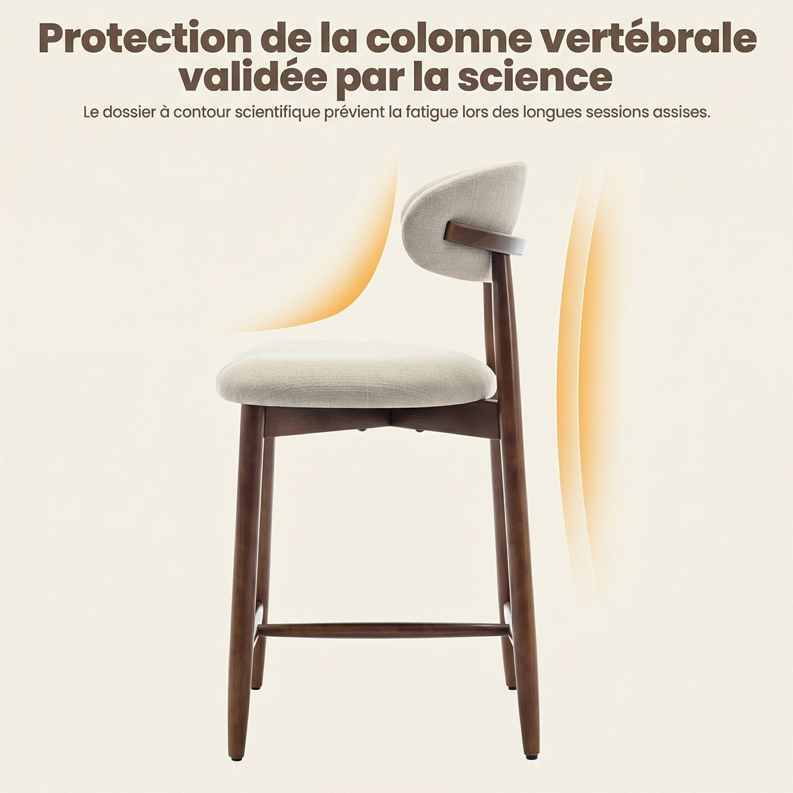 Lot de 2 Chaises de Bar Modernes, Assise Confortable en Tissu, Structure en Bois, Beige - 6