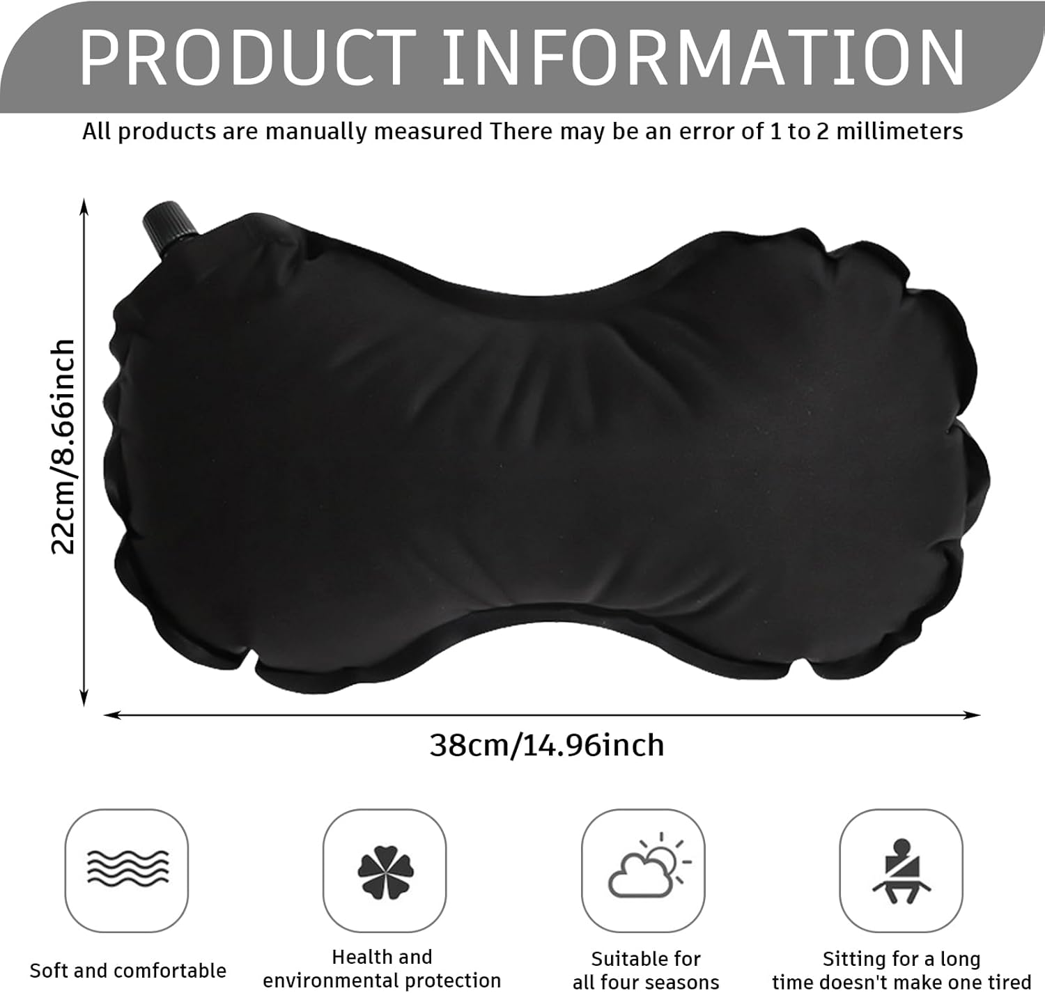38*22cm Noir Coussin Lombaire Voiture, Coussin Voiture Lombaire, Oreiller De Soutien Lombaire Pour Chaise De Bureau, Coussin Dossier Canapé - 2