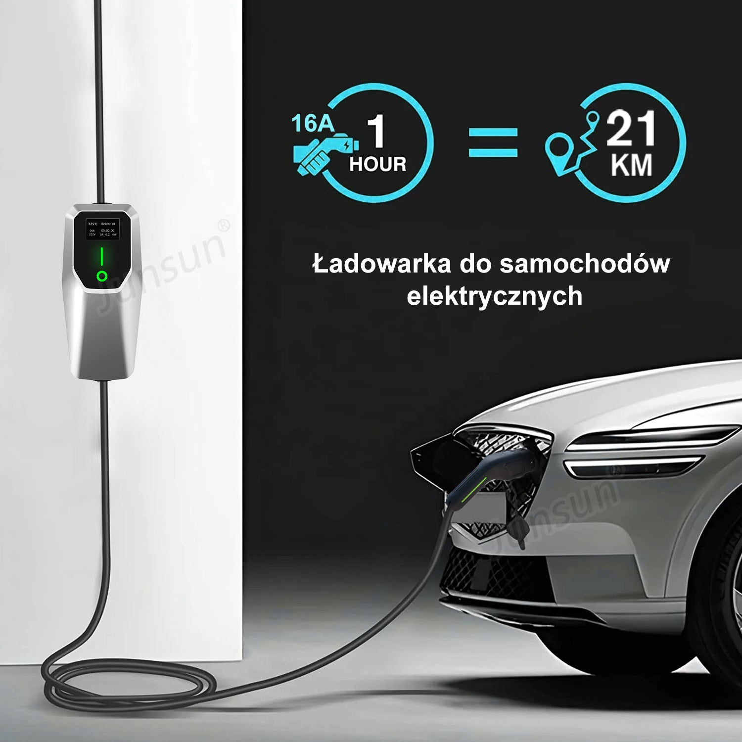 Przenośna Ładowarka EV JUNSUN 11kW | Typ 2 | Kabel 6m | IP67 | Regulacja 6-16A - 3