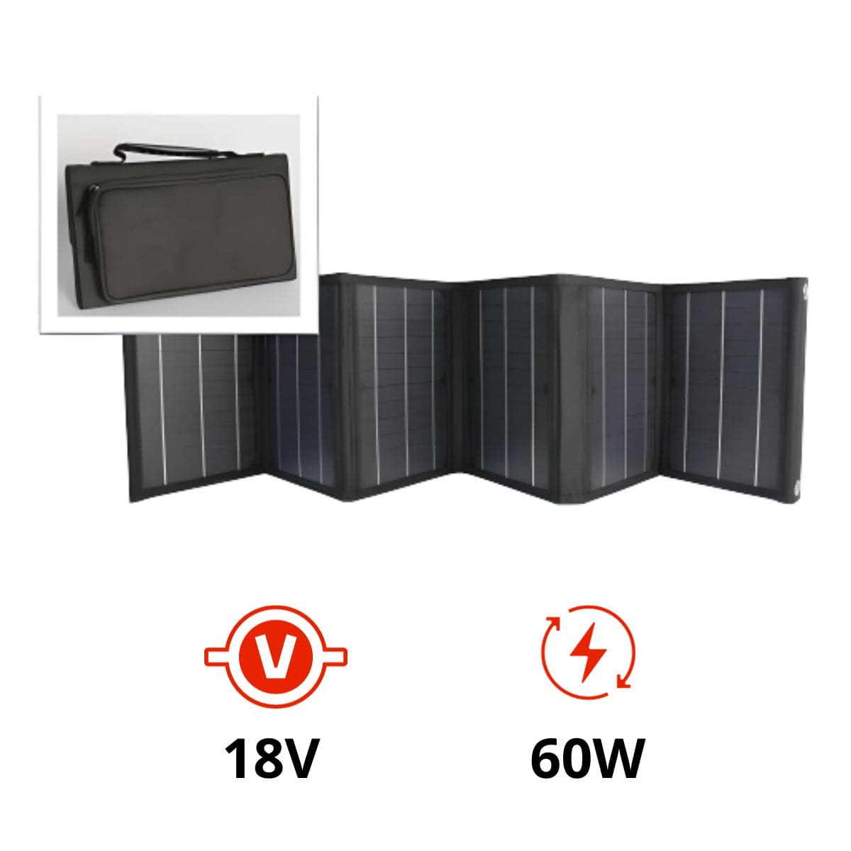 Panneau solaire portatif pliable SolarTec 60 - 60W 18V 3,3A - 6 pans monocristallins - Port USB A/C - Câble DC - Protec - 3