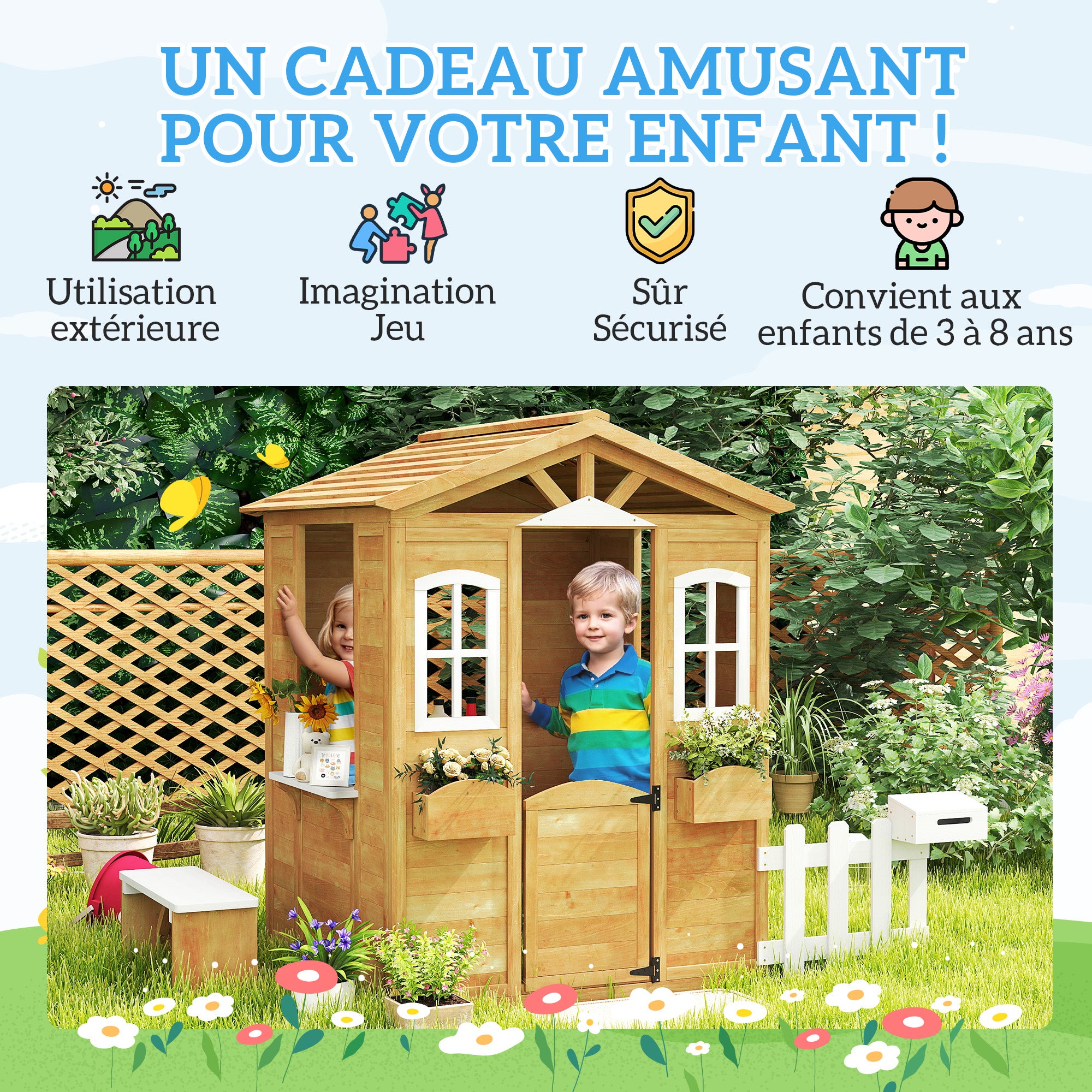 Maison de jardin enfant bois de sapin Outsunny - 6