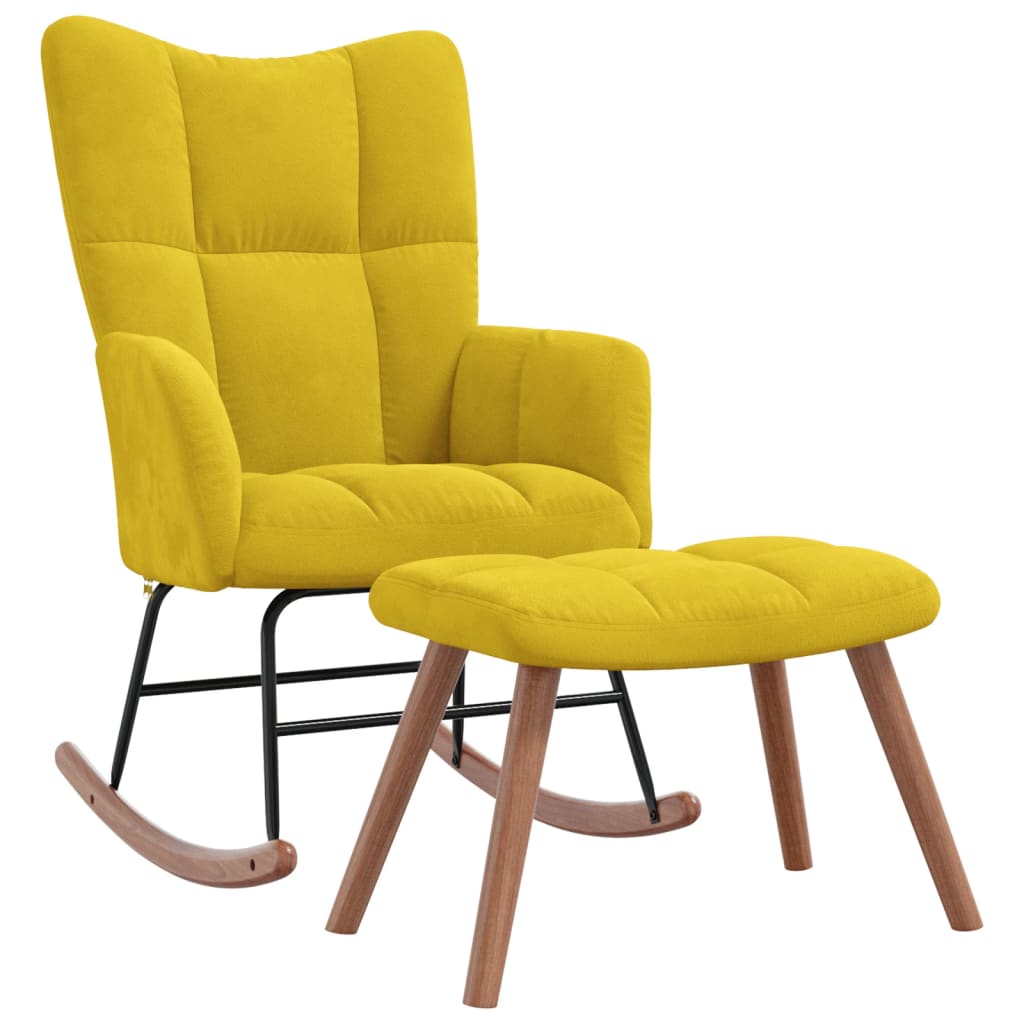 Silla mecedora | sillón balancín relax | sillón de salón con reposapiés tela amarillo mostaza cfw837089