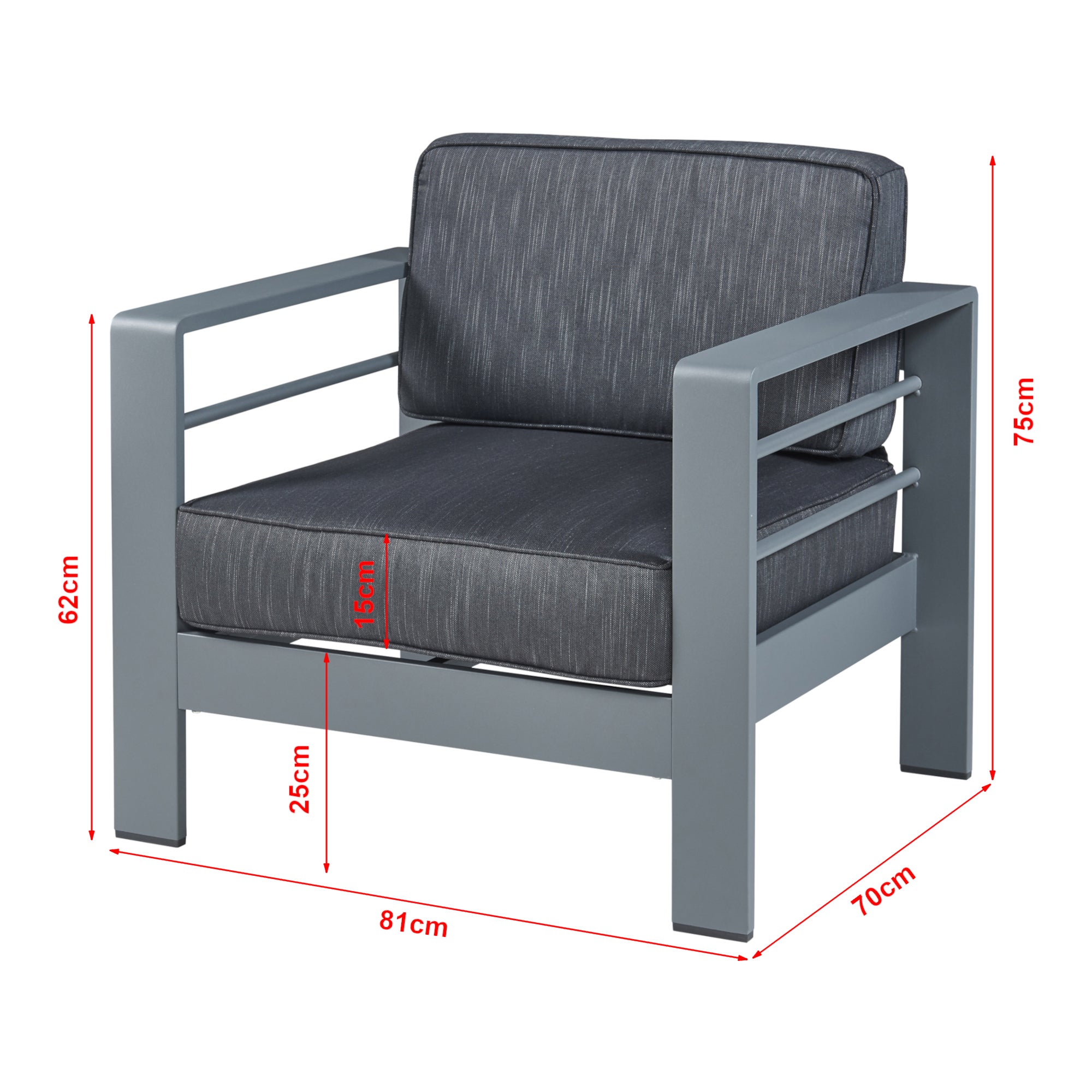 Fauteuil d'extérieur Avise 62 x 81 x 70 cm anthracite gris foncé casa.pro - 3