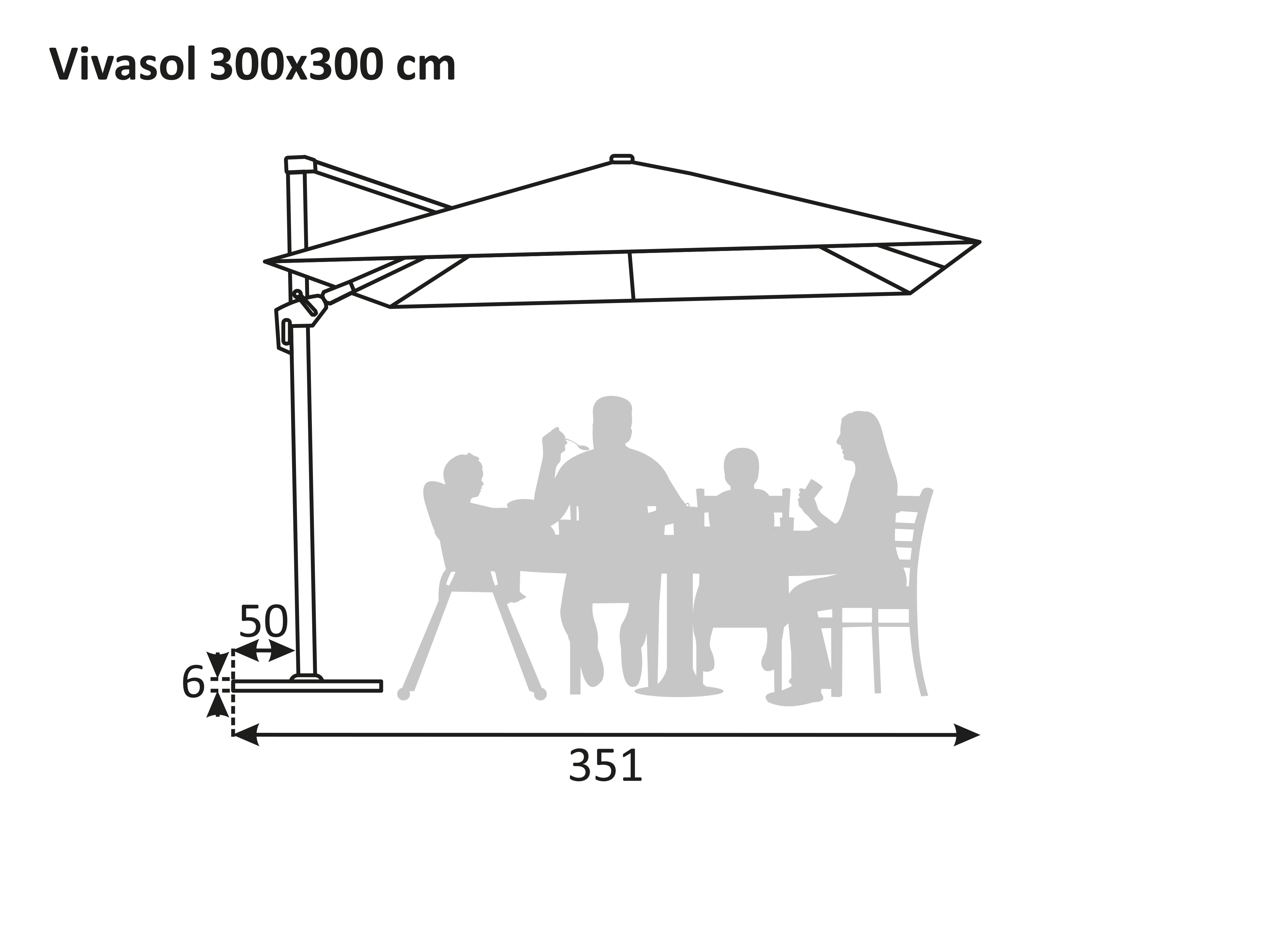 Parasol déporté Schneider Vivasol anthracite, 300 x 300 cm – rotatif 360°, inclinable, avec housse et support pour dalles - 9