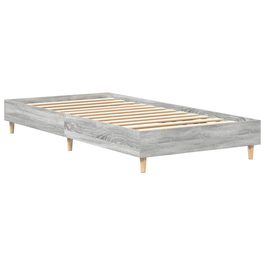Cadre de lit gris en panneau de bois pour la chambre, 203 × 93 × 25 cm - 4