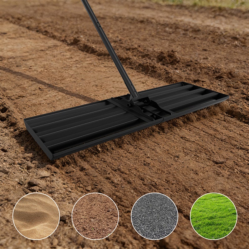 Rastrillo nivelador para césped 75 x 25 cm – rasqueta para césped con mango de acero, herramienta de nivelación para jardín