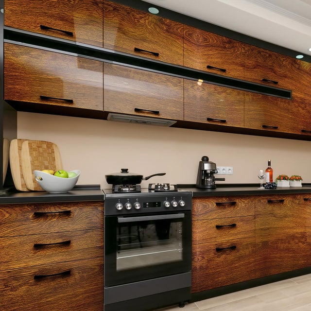 Rouleau revêtement adhésif vinyle au mètre - Sticker lavable Cuisine Meuble Armoire Porte - BOIS BRUN FONCÉ - 60x200cm