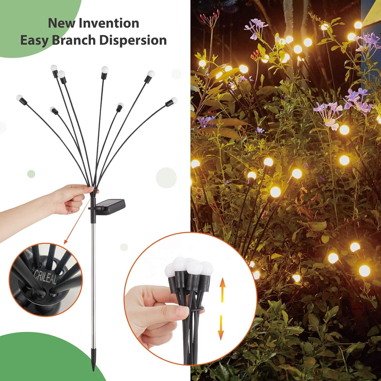 Lot de 4 lucioles à énergie solaire 8 LED pour extérieur, étanche, blanc chaud - 2