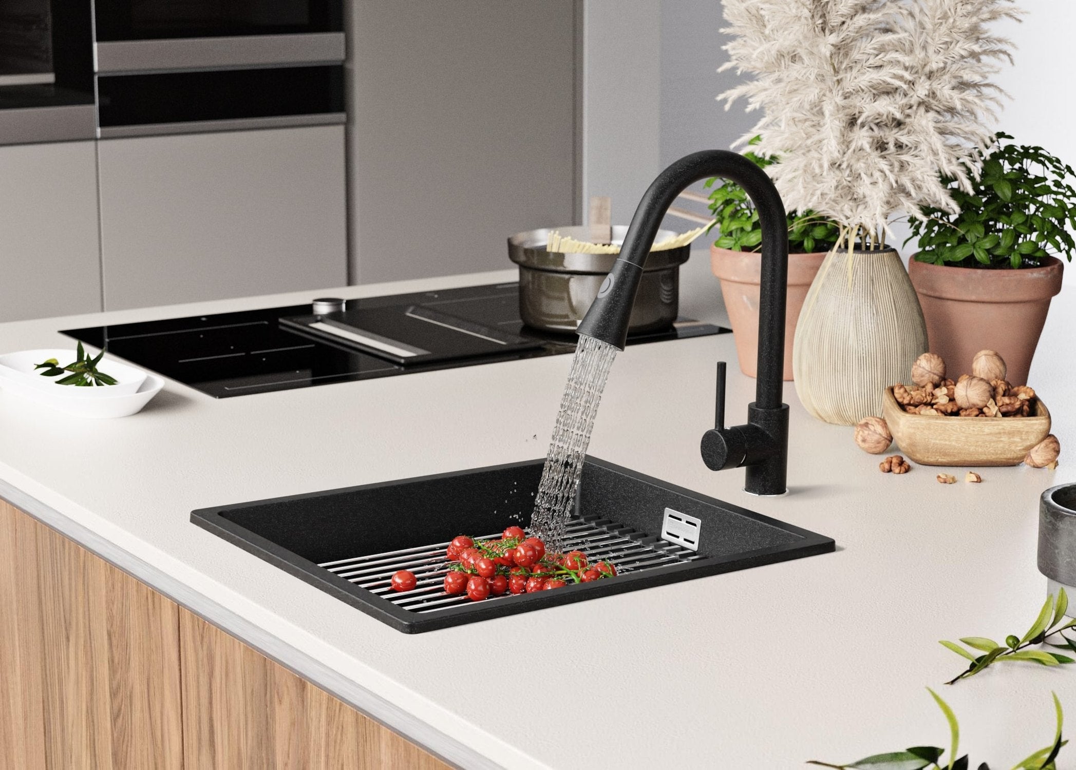 Evier Cuisine en Granit Graphite 41x47cm, Lavabo 1 bac + Kit de Vidage + Accessoire, Évier à Encastrer au meuble 45cm - Prague Slim PRIMAGRAN - 8