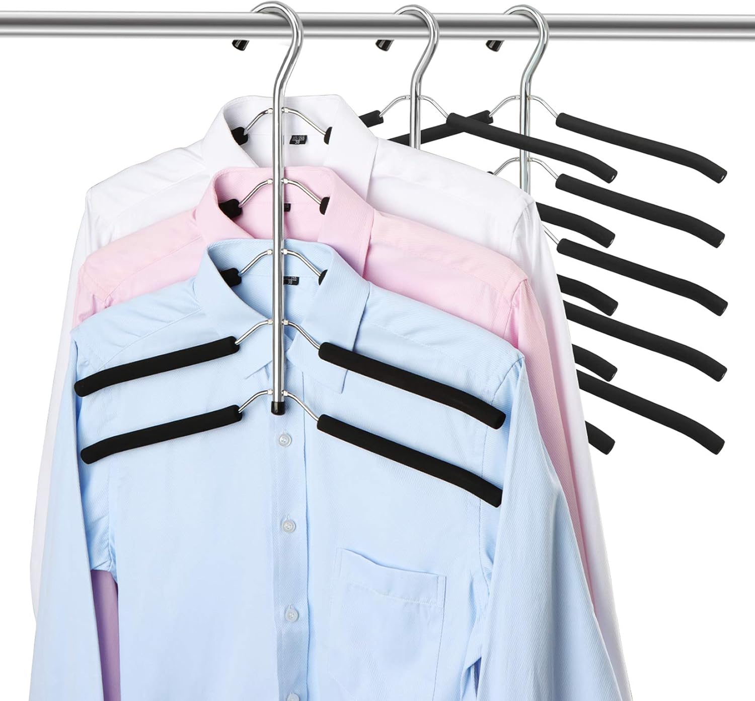 Wieszak metalowy 5 w 1, wielowarstwowy, 3-częściowy, wielofunkcyjny organizer na ubrania z antypoślizgową gąbką, idealny do jeansów, spódnic, t-shirt