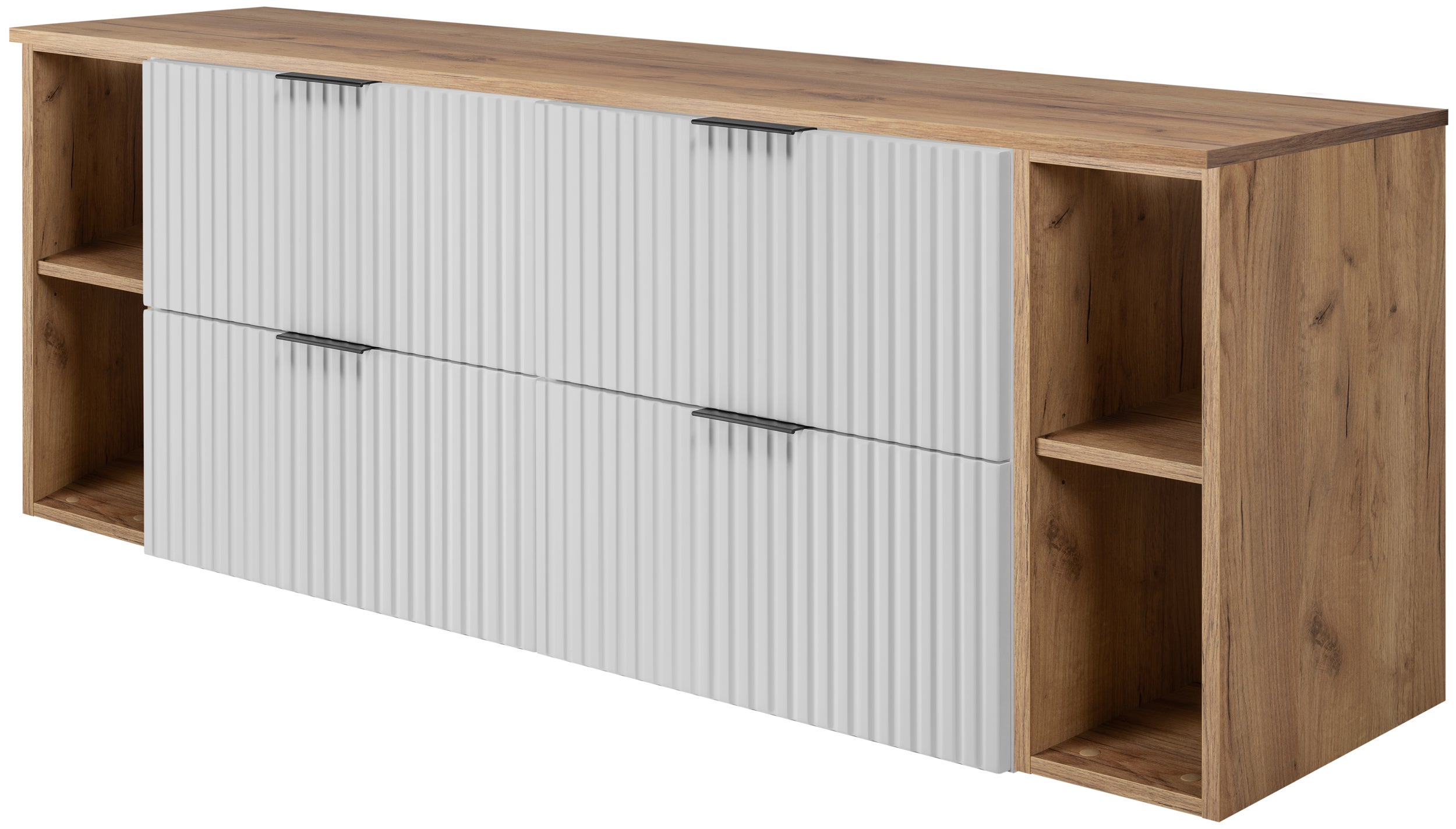 Zestaw łazienkowy FLOW 160 cm biały z regałami dąb craft blat w zestawie