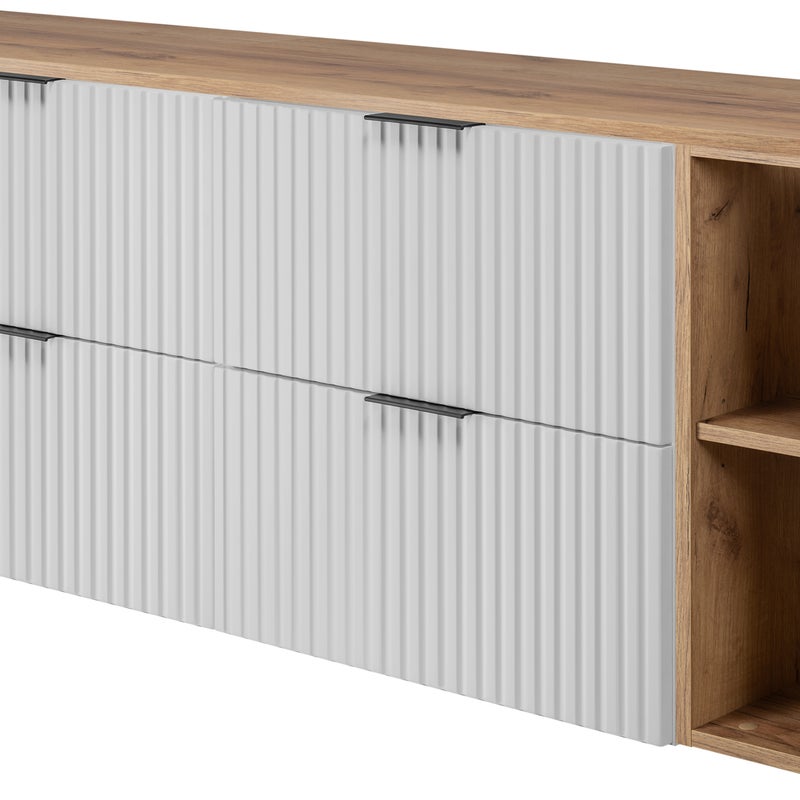 Zestaw łazienkowy FLOW 160 cm biały z regałami dąb craft blat w zestawie