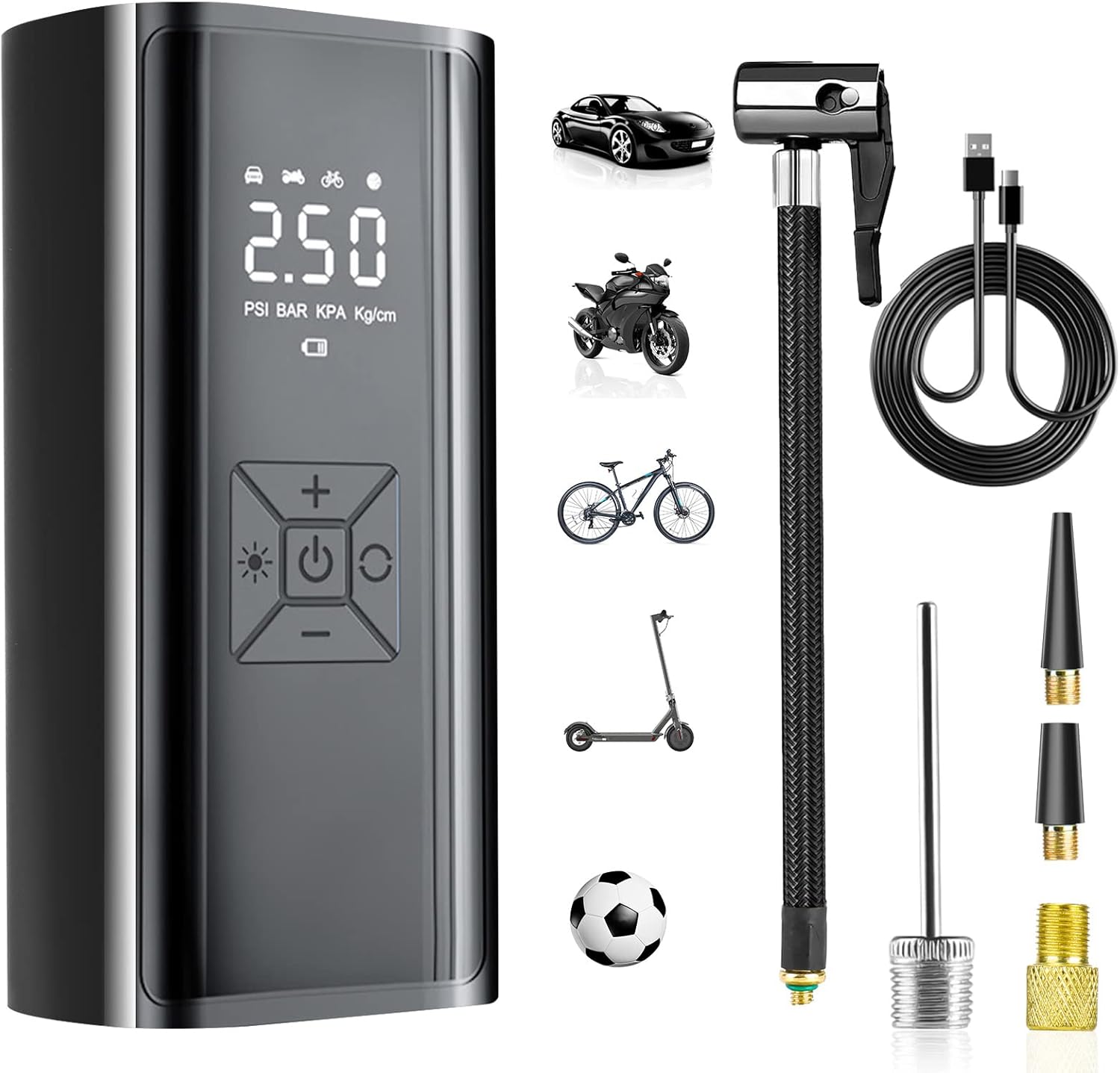 Pompa Ad Aria Elettrica Portatile 6000 MAh – 150 PSI – Con Display LCD, Torcia E Power Bank – Per Auto, Bici, Palloni - 2