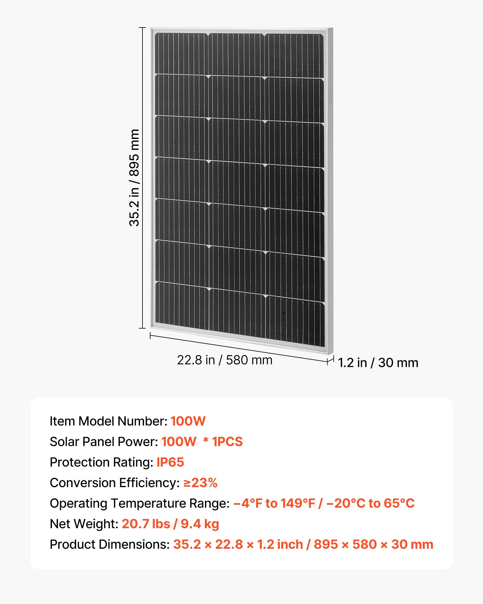 Painel solar monocristalino VEVOR 100 W, com 23% eficiência para instalação em teto plano automóvel sem ligação à rede elétrica, com saída MC4 estável - 7