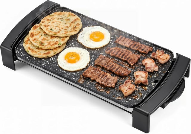 Elektryczna płyta grillowa (44 x 24 cm | 2150 W | Dwustronna) | Elektryczny grill płytowy z regulacją temperatury, wyjmowaną tacką na tłuszcz