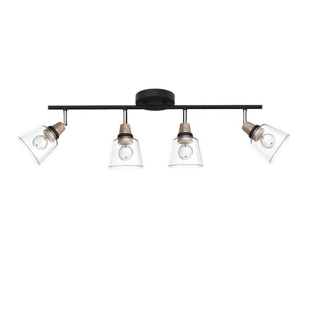 Regleta de 4 luces indigo negro-madera con tulipa cristal
