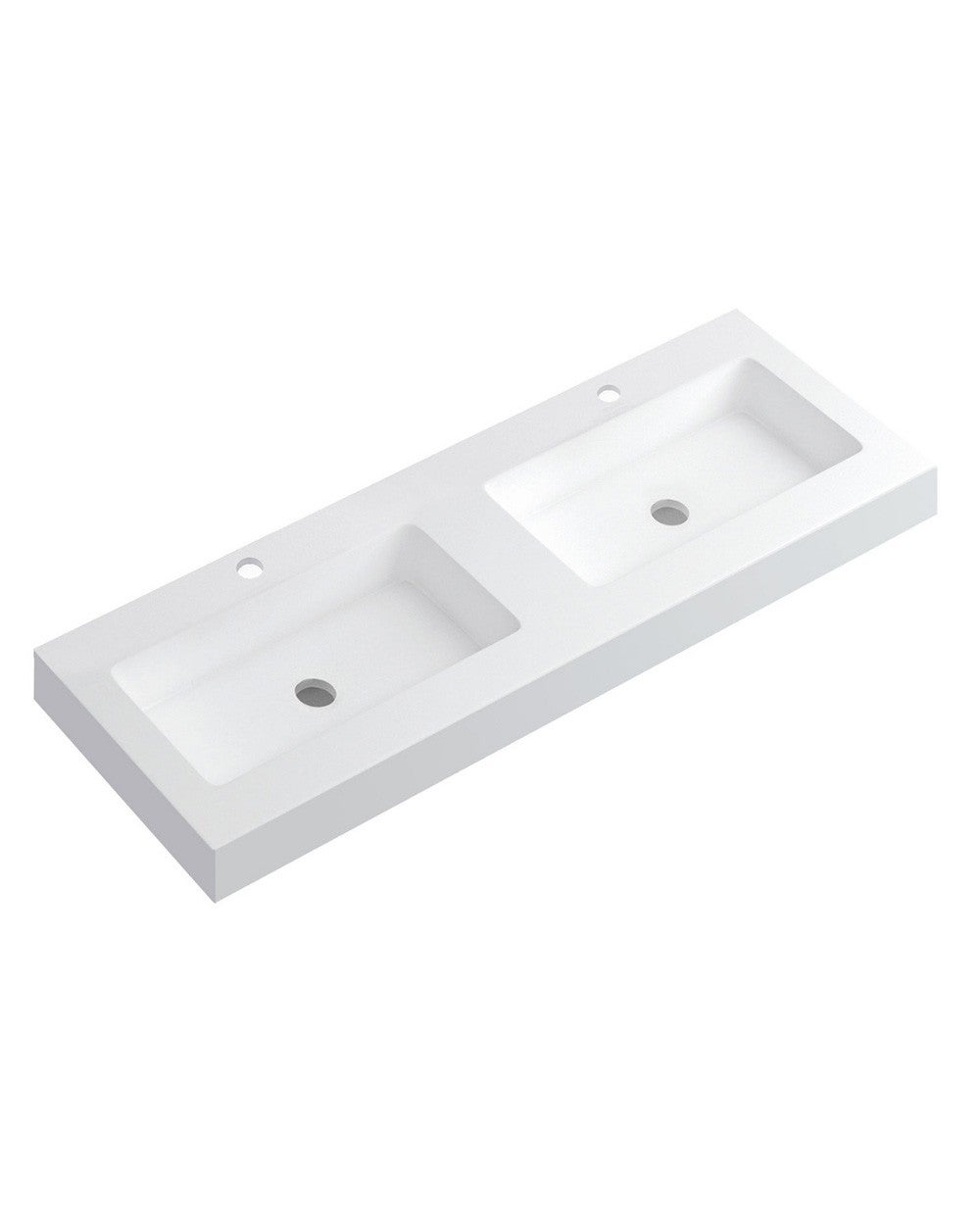 Lavabo con faldón para baño solid surface suspendida blanco mate 200cm | lavabo suspendido 2 senos fondo 46cm | espesor 10 cm
