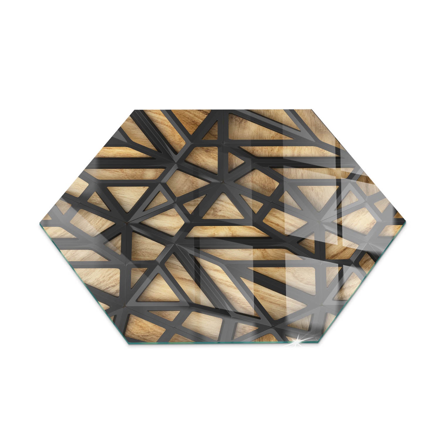 Ochronna szklana podkładka pod kominek - 40 cm - Geometria z drewnem - TULUP