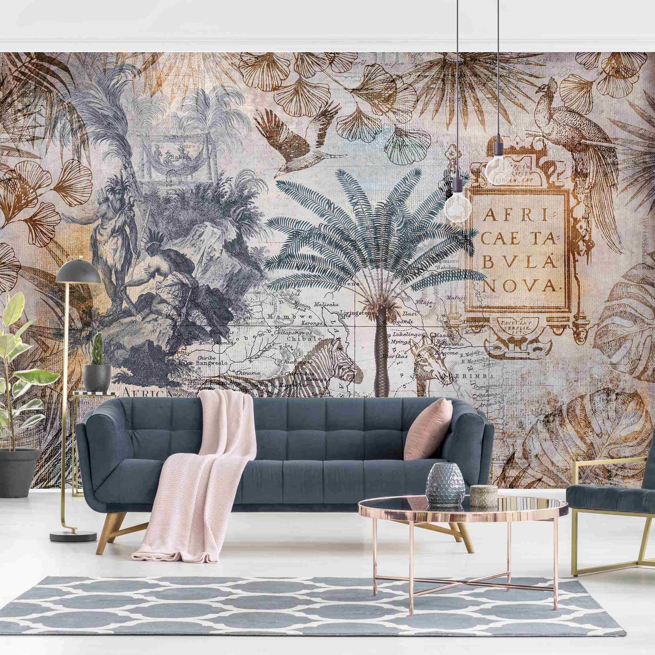 Papel pintado fotomural tropical frases vintage arte animales áfrica 274 - salón dormitorio cocina - tnt 384 x 255 cm adhesivo