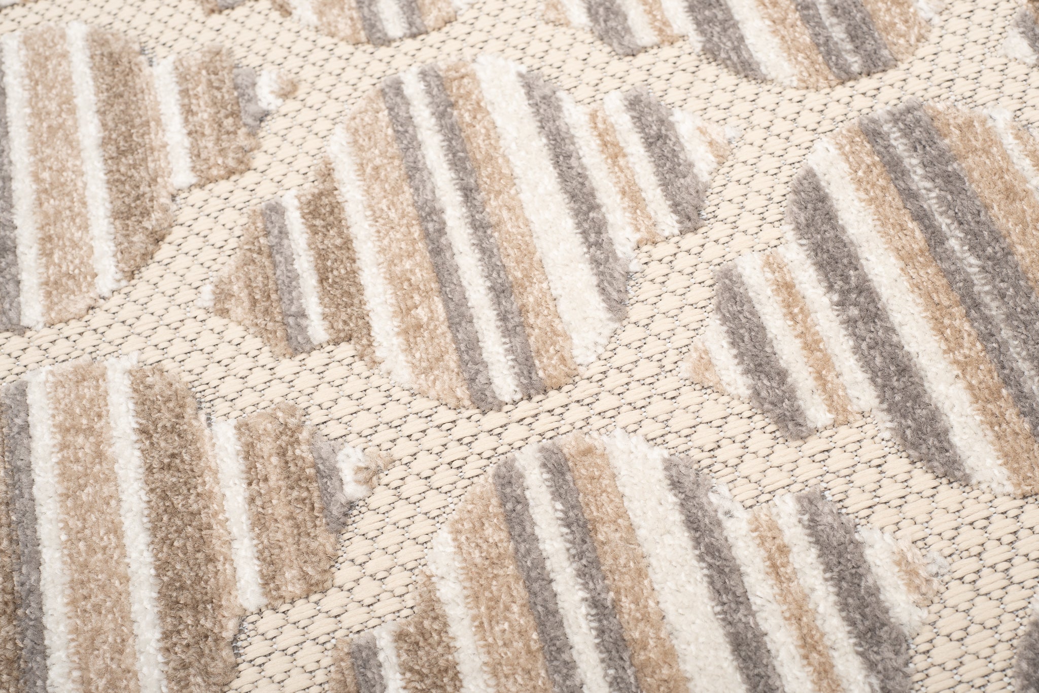 TAPISO Patio Alfombra Exterior Interior Habitación Cocina Terazza Balcón Efecto 3D Crema Gris Marrón Claro Marroquí Pelo Corto 120 x 170 cm - 3